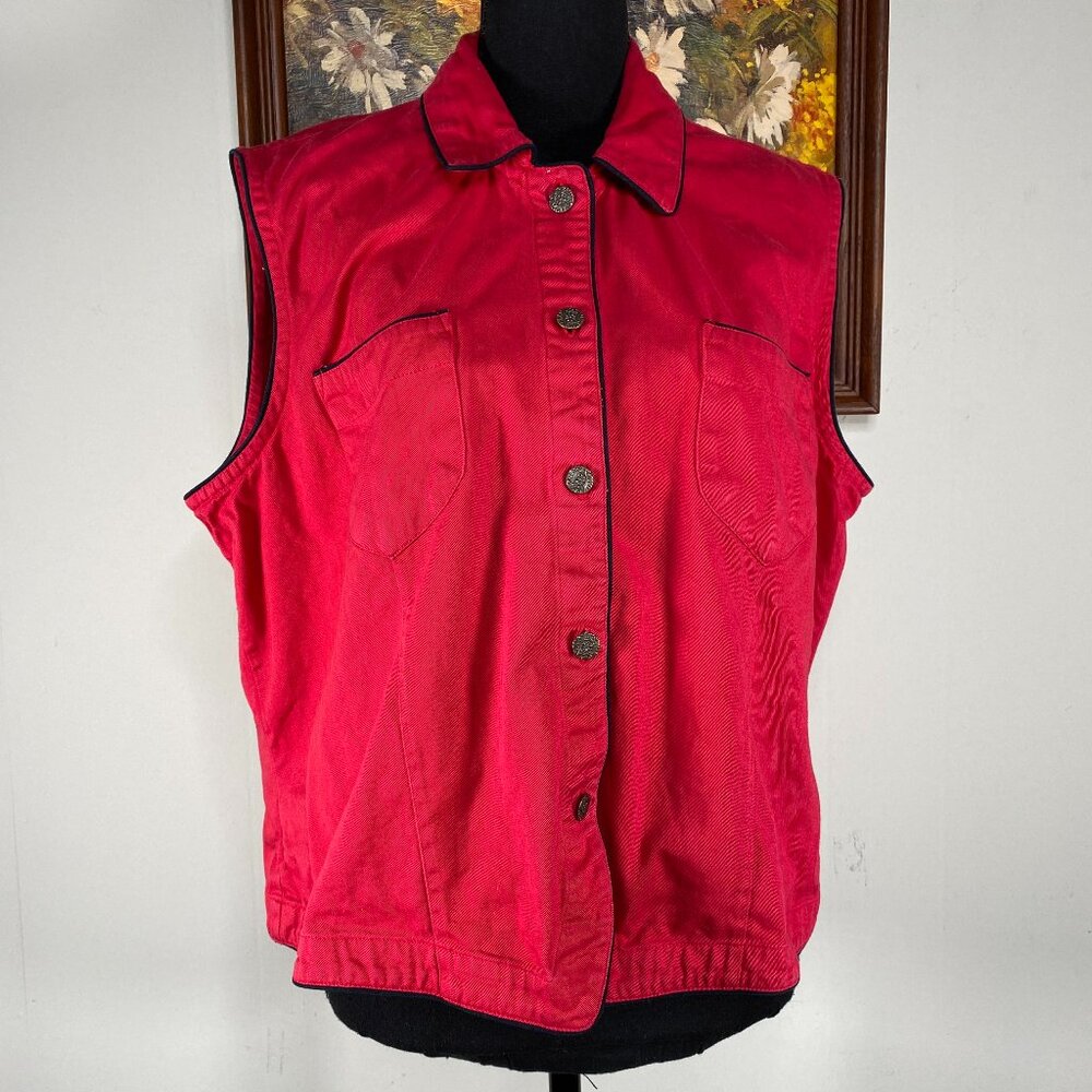 Vintage Sun River Clothing Co Lightweight Denim Vest Women's XL Red Casual VTG